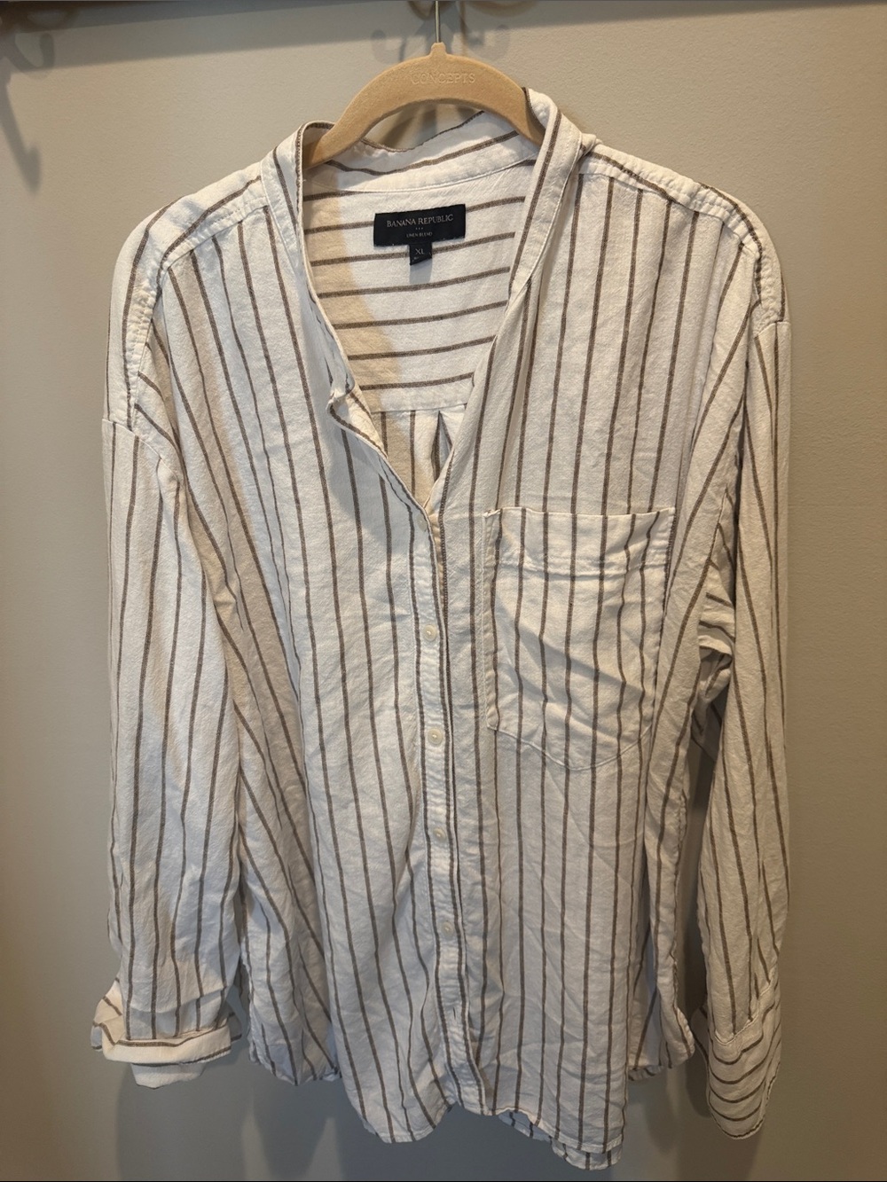 Banana Republic Cream Shirt with Brown Stripes